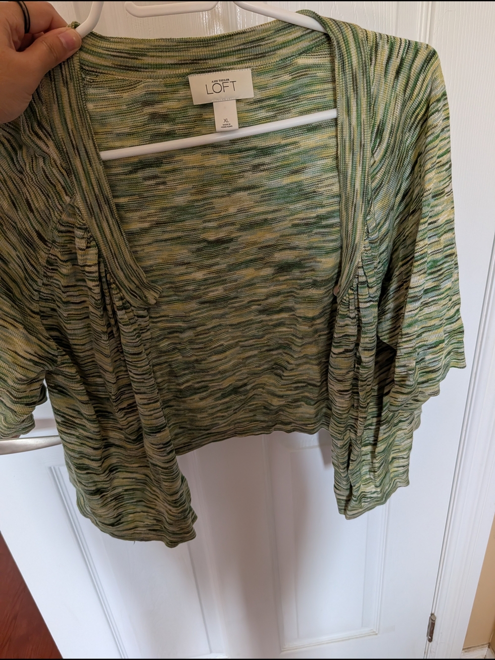 LOFT Green Marled Open-Front Cardigan Shrug